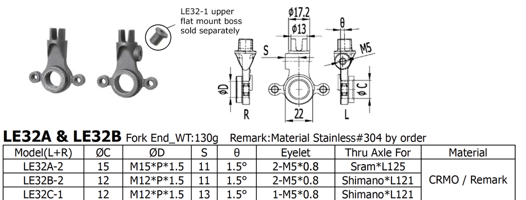 Long Shen Fork End Set, 12mm Thru-Axle (LE32B-2)