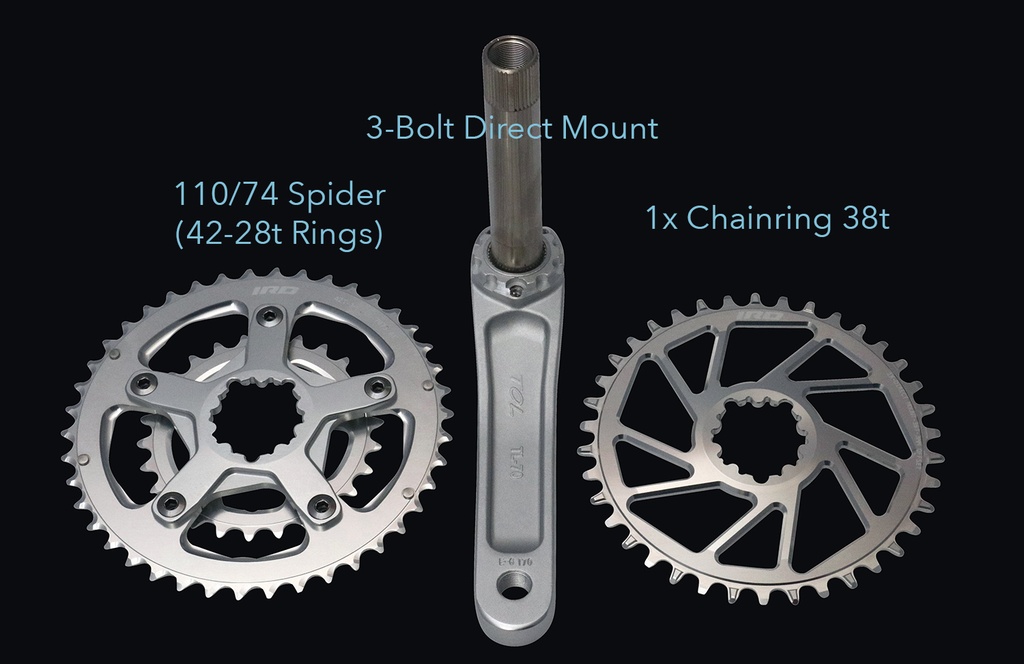 IRD Polaris 1x 2x Crankset (38t DM, 42-26t w/Spider) w/BB