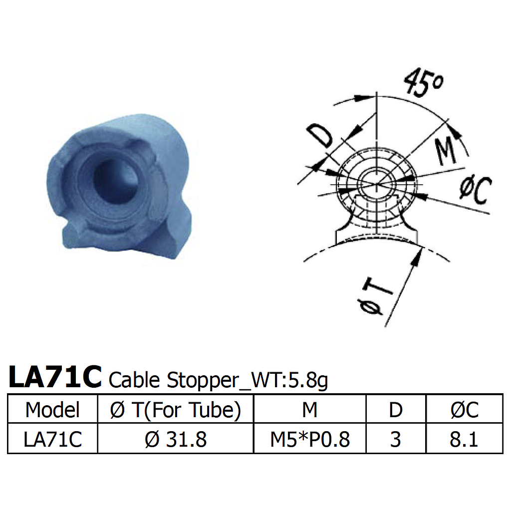 [LS-LA-71-C] Long Shen Cable Stop, Threaded (LA71C)