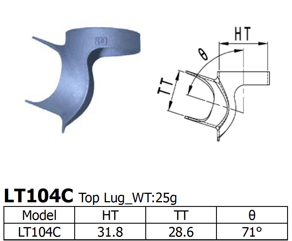 [LS-LT-104-C] Long Shen 104 Series Top Lug, 1" x 28.6mm (LT104C)