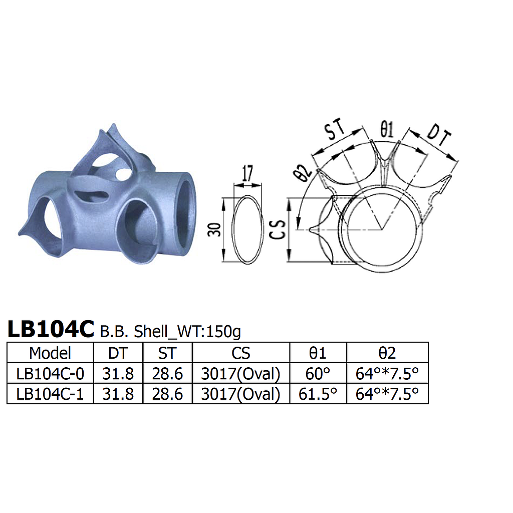 [LS-LB-104-C-0] Long Shen 104 Series BB Shell, 31.8 x 28.6mm (LB104C-0)