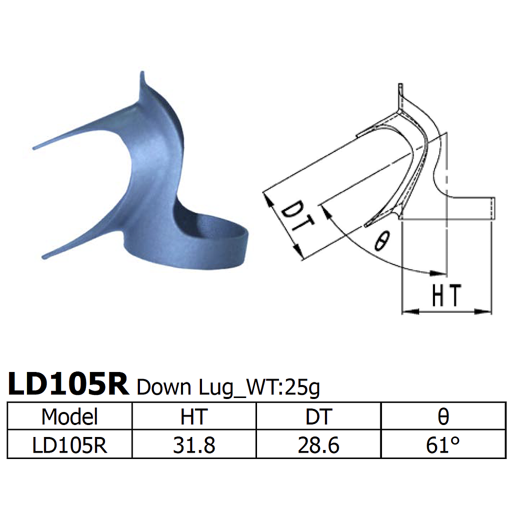 [LS-LD-105-R] Long Shen 105 Series Down Lug, 1&quot; x 28.6mm  (LD105R)