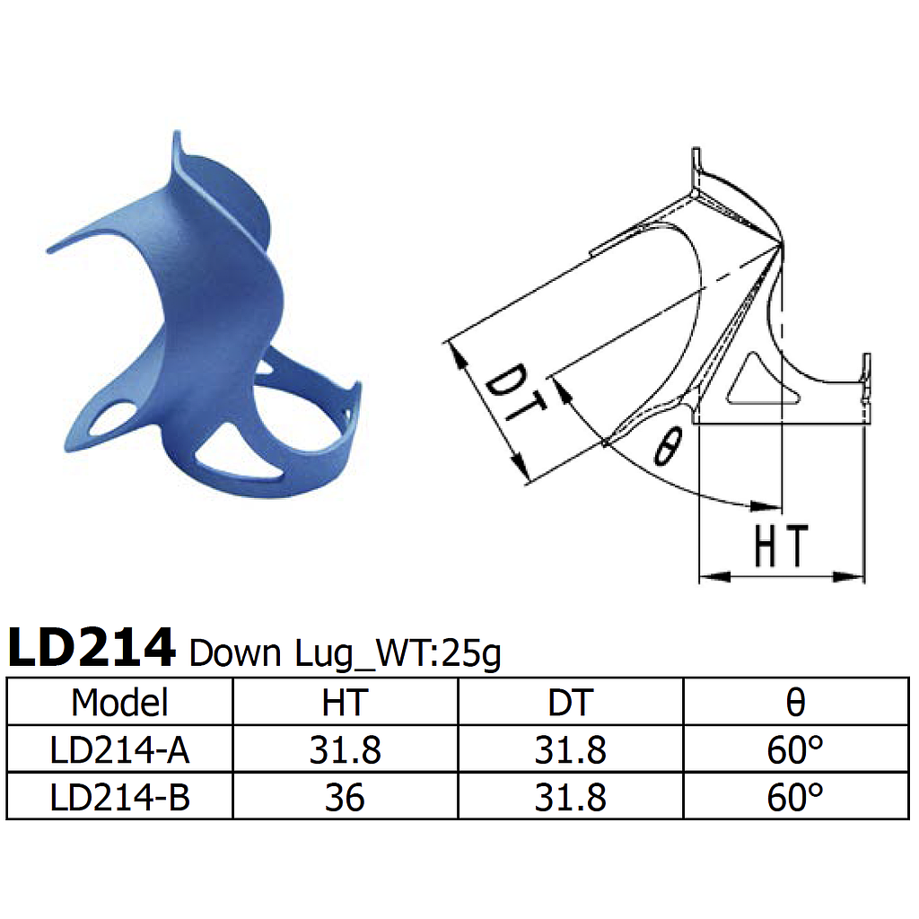[LS-LD-214-A] Long Shen 214 Series Down Lug, 1" x 31.8mm (LD214-A)
