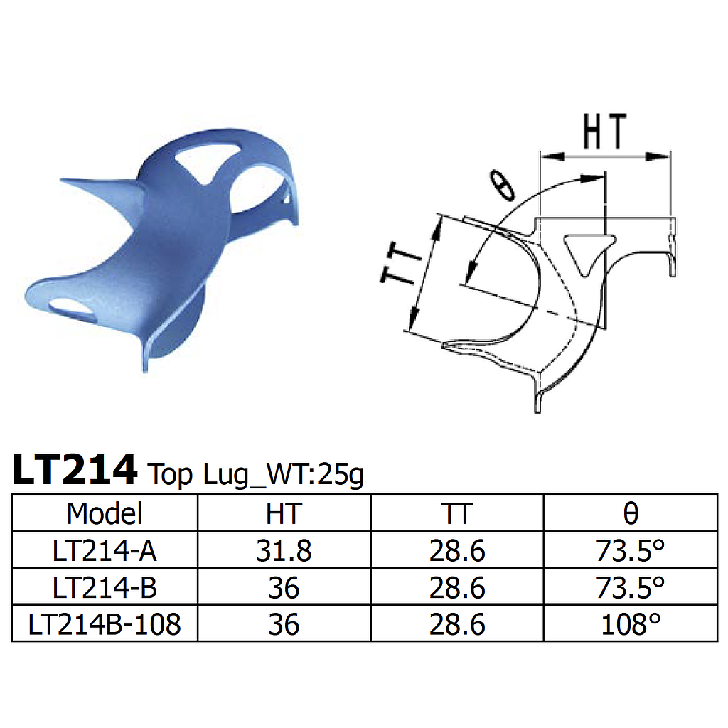 [LS-LT-214-B] Long Shen 214 Series Top Lug, 1-1/8" x 28.6mm (LT214-B)