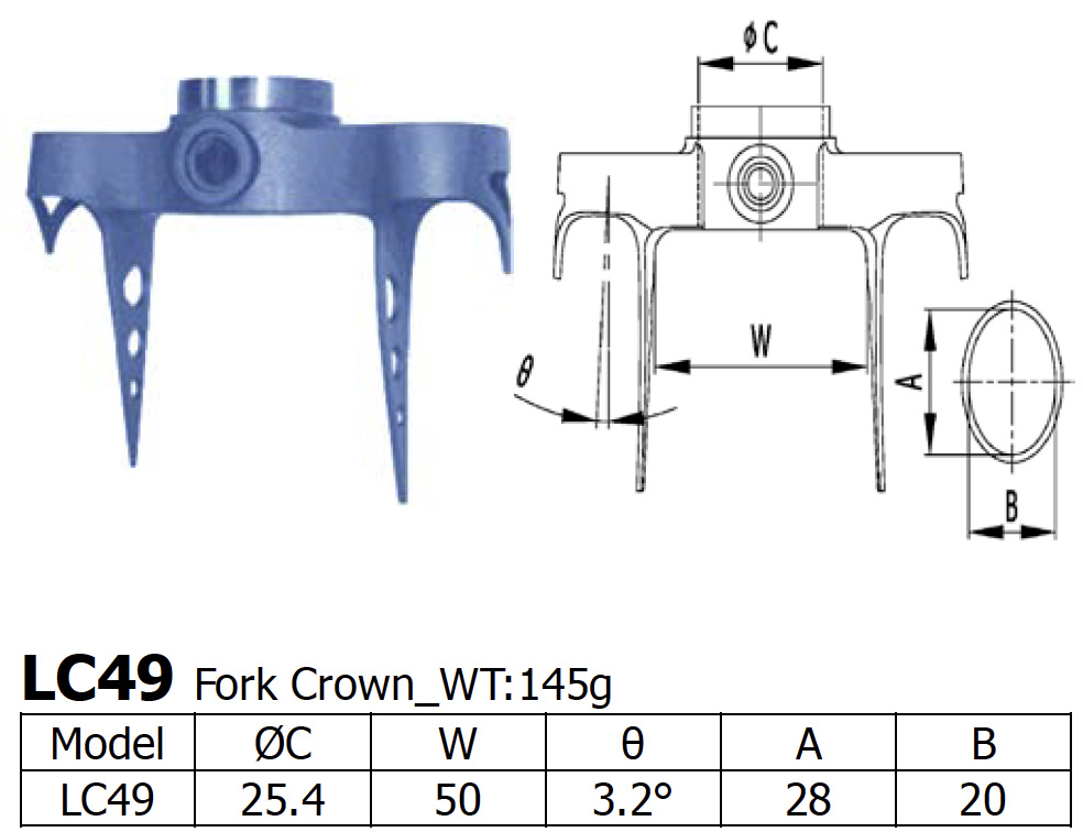 [LS-LC-49] Long Shen Flat Top Fork Crown 1" steerer 50mm (LC49)