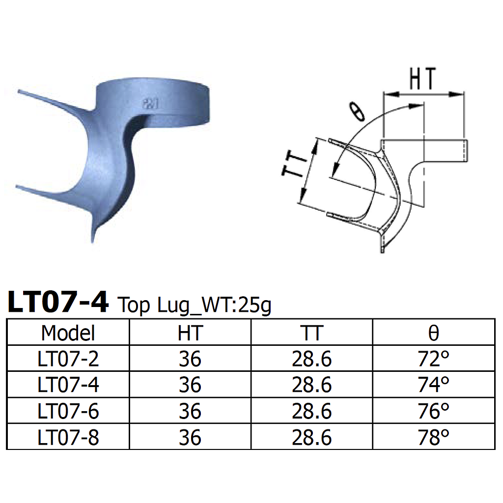 [LS-LT-07-8] Long Shen CrMo Top Lug, 1-1/8" x 28.6mm, 78° (LT07-8)