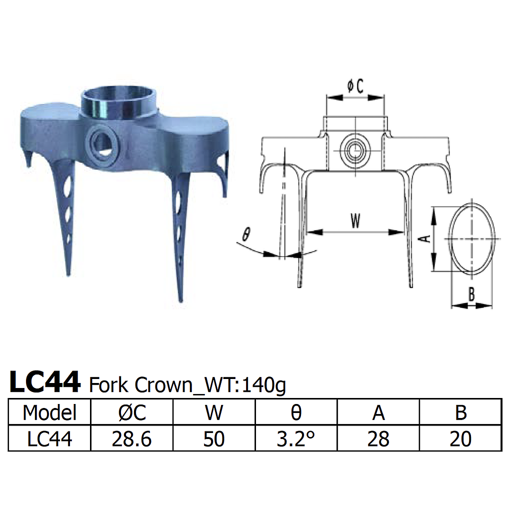 [LS-LC-44-S] Long Shen Stainless Flat Top Road Crown 11/8" Steerer 50mm (LC44-S)