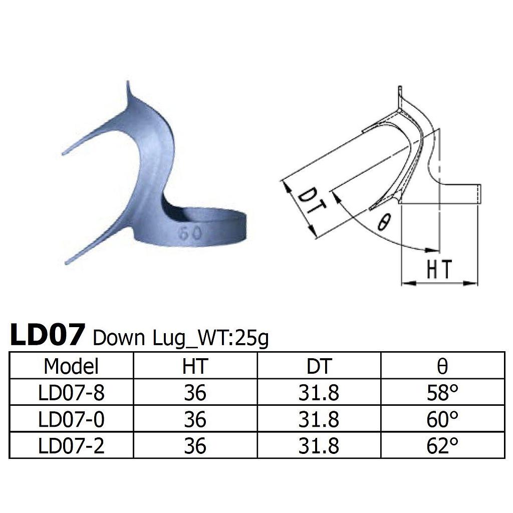 [LS-LD-07-0-S] Long Shen Stainless Down  Lug, 1-1/8" x 31.8mm, 60 degrees (LD07-0-S)