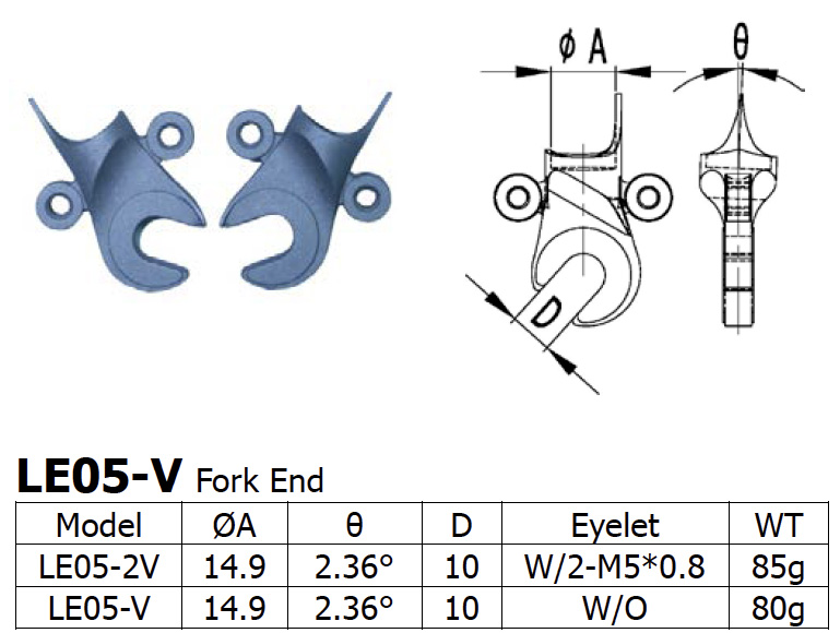 [LS-LE-05-2-V] Long Shen Fork End Set LE05-2V w/Double Eyelets